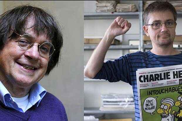Os cartunistas Charb & Cabu foram mortos no atentado. Foto: Twitter/Reprodução