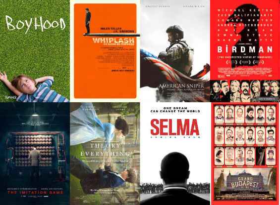 Cartazes dos oito finalistas ao prêmio de Melhor Filme deste ano/