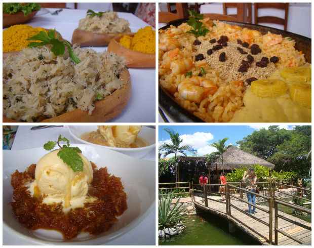 Casquinha de cari, Surubim com purê de banana da terra e sobremesas, num clima descontraída. Entrada do restaurante tem lago de carpas e teto verde com flores. Créditos: Diogo Carvalho/DP