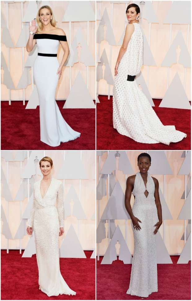 Reese Witherspoon e Marion Cotillard apostaram no branco. Crédito: AFP