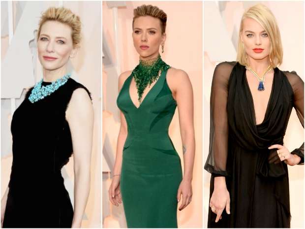 Já Cate Blanchett (esquerda) entrou na onda dos maxi acessórios. Crédito: AFP