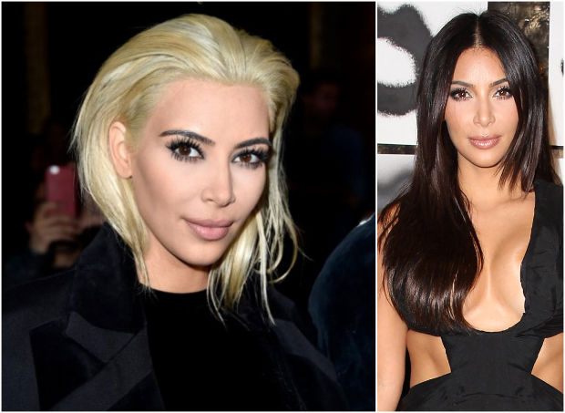Kim Kardashian surgiu loira e virou assunto do dia na internet. À direita, sua versão morena. Foto: Lilian Pacce/Reprodução() Kim Kardashian surgiu loira e virou assunto do dia na internet. À direita, sua versão morena. Foto: Lilian Pacce/Reprodução/