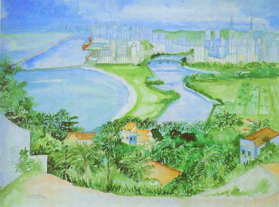 Aquarela de Guita Charifker retrata Recife e Olinda na mesma composição. Clique na imagem para ampliar.(Foto: Aderbal Brandão/ Reprodução) Aquarela de Guita Charifker retrata Recife e Olinda na mesma composição. Clique na imagem para ampliar./Foto: Aderbal Brandão/ Reprodução