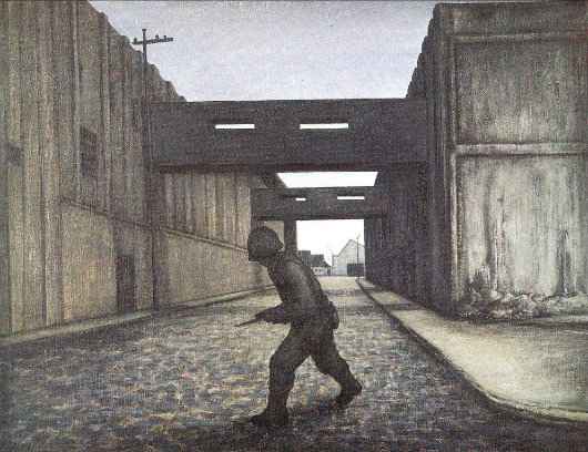 Na pintura intitulada "64", João Câmara retrata o Porto do Recife sob domínio militar