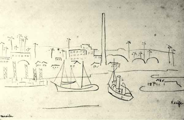 A paulista Tarsila do Amaral desenhou o Recife visto do mar em 1925