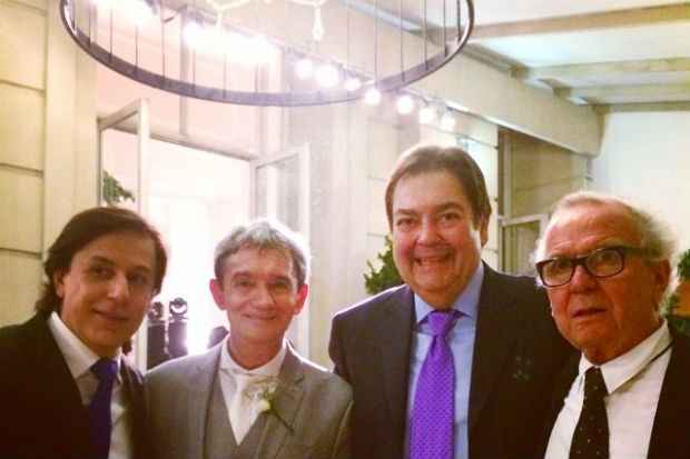 Tom Cavalcante, Serginho Groiman e Fausto Silva durante casamento. Crédito: Instagram/Reprodução() Tom Cavalcante, Serginho Groiman e Fausto Silva durante casamento. Crédito: Instagram/Reprodução/