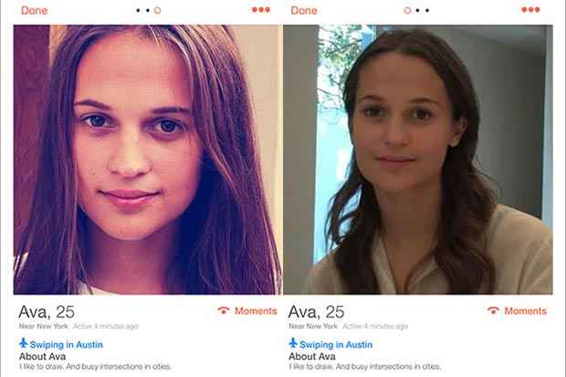 Ava é uma robô colocada no Tinder para divulgar filme. Foto: http://hellogiggles.com/Divulgação() Ava é uma robô colocada no Tinder para divulgar filme. Foto: http://hellogiggles.com/Divulgação/