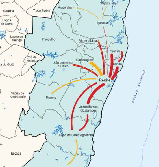 Mapa mostra deslocamentos dentro da RMR