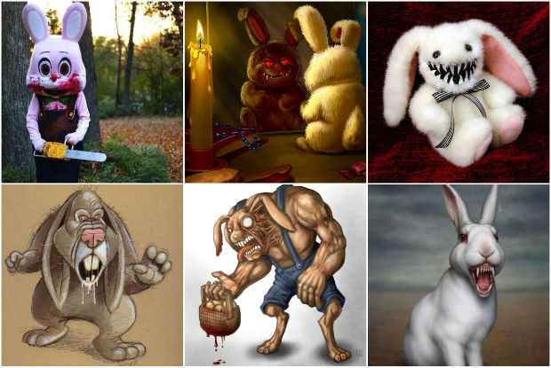As versões aterrorizantes e pouco tradicionais dos coelhos se multiplicam pelas mãos de ilustradores. Fotos: Reprodução da internet() As versões aterrorizantes e pouco tradicionais dos coelhos se multiplicam pelas mãos de ilustradores. Fotos: Reprodução da internet/