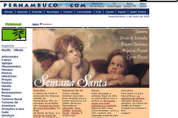 Primeiros registros do Pernambuco.com no site são do ano de 2001. Foto: Web Archive/Reprodução/ Primeiros registros do Pernambuco.com no site são do ano de 2001. Foto: Web Archive/Reprodução/