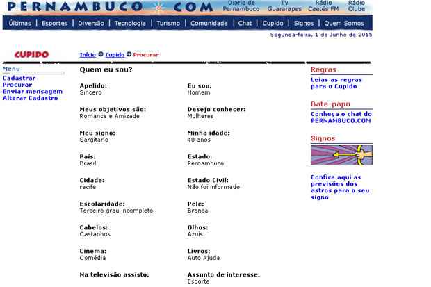 O site já contou com um "serviço" de cupido. Foto: Web Archive/Reprodução