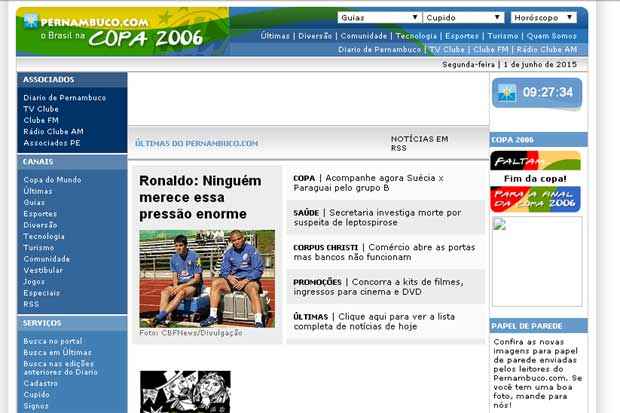 O portal tinha um layout especial na Copa de 2006. Foto: Web Archive/Reprodução