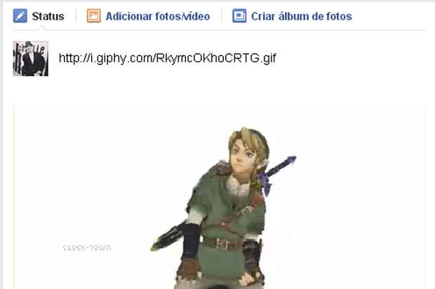 É preciso colocar o endereço do GIF no Facebook./