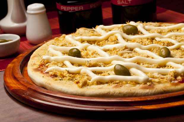 Pizza Frango com catupiry, da Pizzaria Atlântico. Foto: Divulgação/ Pizza Frango com catupiry, da Pizzaria Atlântico. Foto: Divulgação/