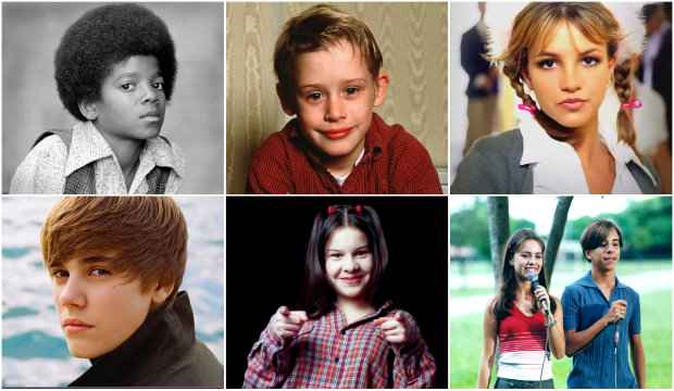 Michael Jackson, Macaulay Culkin,Britney Spears, Justin Bieber e os brasileiros Fernanda Souza e a dupla Sandy e Júnior. Fotos: Divulgação