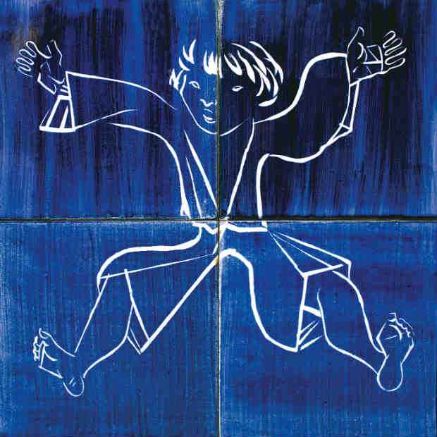 A infância e as brincadeiras do interior podem ser vistas no trabalho "Pulando carniça", feito em azulejo. Crédito: Caixa Cultural/Reprodução