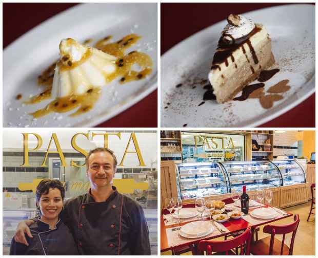 Casal Geovanna e Paolo é responsável por toda a produção da casa. Ele fica com as massas, ela com as sobremesas, como a incrível Panna cotta de coco e as tortas
