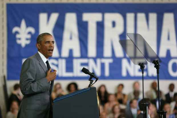 O presidente americano, Barack Obama, discursa durante cerim&ocirc;nia de celebra&ccedil;&atilde;o da reconstru&ccedil;&atilde;o de Nova Orleans ap&oacute;s 10 anos do furac&atilde;o Katrina, no dia 27 de agosto de 2015. Foto: Joe Raedle/Getty Images North America/AFP/