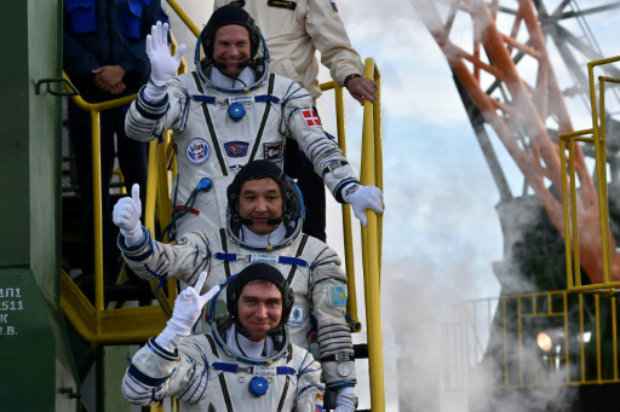 Os astronautas embarcam na nave Soyuz, no Cazaquistão. Foto: AFP/Kirill Kudryavtsev./ Os astronautas embarcam na nave Soyuz, no Cazaquistão. Foto: AFP/Kirill Kudryavtsev./