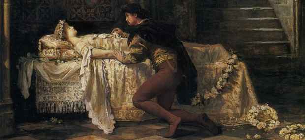 Cena trágica de "Romeu e Julieta" retratada em pintura de 1886, do artista Francis Sydney Muschamp. Crédito: Domínio Público/art.com