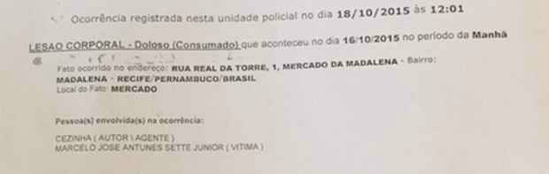 Foto do Boletim de Ocorrência registrado por Marcelo José Antunes Sette Júnior. Crédito: Ernesto Cavalcanti/Divulgação/ Foto do Boletim de Ocorrência registrado por Marcelo José Antunes Sette Júnior. Crédito: Ernesto Cavalcanti/Divulgação/
