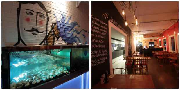 Restaurante apresenta um ambiente descolado que conta com grafites na parede, cardápio de lousa e aquário. Fotos: Roberto Ramos/DP/D.A Press.