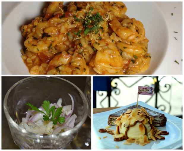 Risoto de camarões; salada de bacalhau e a Palha italiana. Fotos: Facebook/reprodução/ Risoto de camarões; salada de bacalhau e a Palha italiana. Fotos: Facebook/reprodução/