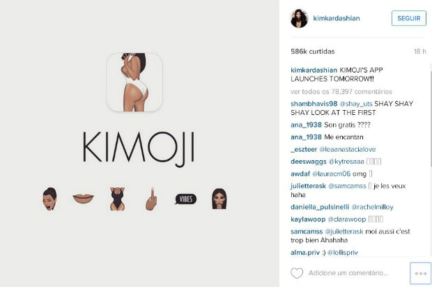 Kim Kardashian apelidou seus emojis de "kimojis". Foto: Reprodução/Internet.