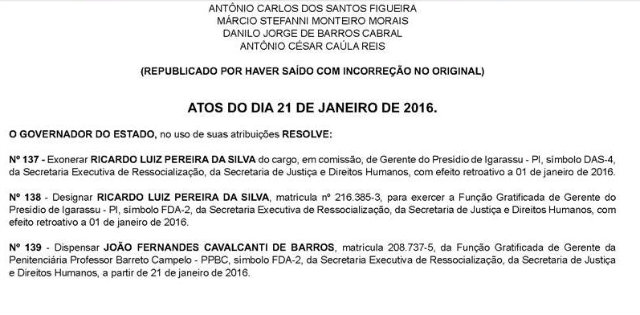 Foto: Reprodução/Diario Oficial