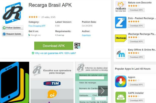 O aplicativo falso é detectado com o veredito %u201CHEUR:Trojan-Banker.AndroidOS.Fareac.a%u201D.
Foto: Reprodução/Play Store.