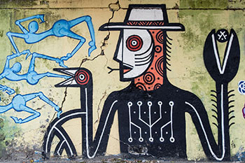 A influência do manguebeat e da xilogravura marcam o graffiti pernambucano, como no desenho de Arbos. Foto: Josivan Rodrigues/Divulgação