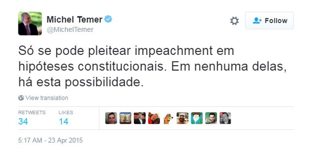 Em abril do ano passado, o vice-presidente voltou a se manifestar. Foto: Twitter/Reprodução
