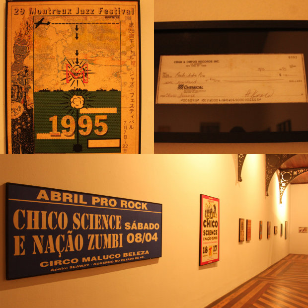 Pôster de Montreux, cheque em nome do CBGB e cartazes de shows estão em exposição no Mamam. Foto: Thaik Santos/Divulgação