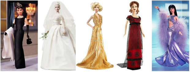 Barbies inspiradas em Audrey Hepburn, Grace Kelly, Marilyn, Kate Winslet e Cher. Fotos: Mattel/Divulgação