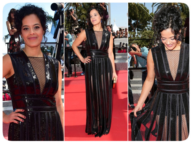 Maeve desfilou modelo assinado pelo brasileiro Reinaldo Lourenço, com tecido refletivo e transparências. Fotos: Vanity Fair/Reprodução da internet/