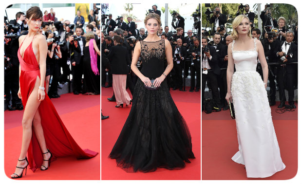 Bella Hadid, Mischa Barton e Kirsten Dunst acertaram no figurino para o Festival de Cannes 2016. Fotos: Vanity Fair/Reprodução da internet