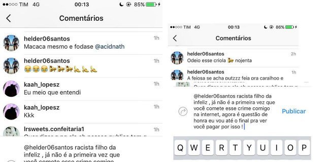 A artista compartilhou prints dos comentários ofensivos no Instagram. Foto: Reprodução/Instagram