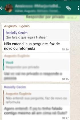 O usuário deve pressionar a mensagem que deseja responder, para marca-la Foto: Reprodução/O usuário deve pressionar a mensagem que deseja responder, para marca-la Foto: Reprodução O usuário deve pressionar a mensagem que deseja responder, para marca-la Foto: Reprodução/O usuário deve pressionar a mensagem que deseja responder, para marca-la Foto: Reprodução
