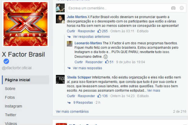 Foto: Página do programa no Facebook recebeu diversos comentários questionando a falta de estrutura e organização do evento durante a seleção. Reprodução/Facebook