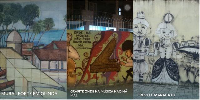 Reprodução de Pokestop em grafite da Rua da Aurora, obelisco na mesma rua e Grafite "onde não há música não há mal", na Rua da Saudade. Crédito: Luiza Maia/Niantic/Reprodução/ Reprodução de Pokestop em grafite da Rua da Aurora, obelisco na mesma rua e Grafite "onde não há música não há mal", na Rua da Saudade. Crédito: Luiza Maia/Niantic/Reprodução/
