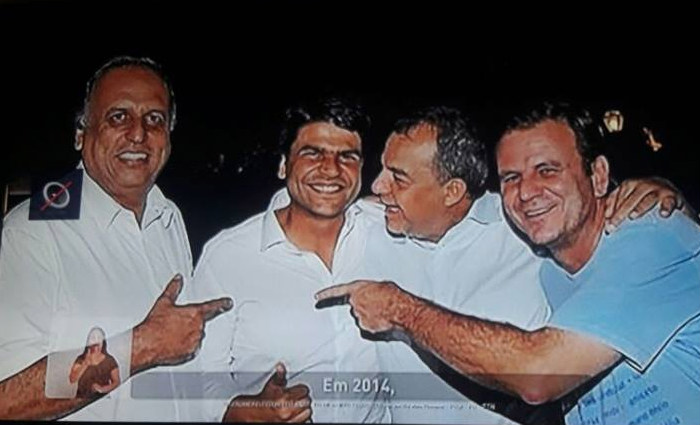 Na imagem, aparecem o candidato do PMDB a prefeito, Pedro Paulo, com o governador licenciado do Rio Luiz Fernando Pezão, o ex-governador Sergio Cabral, que o antecedeu, e o prefeito Eduardo Paes, todos do partido. Foto: Reprodução/Facebook/ Na imagem, aparecem o candidato do PMDB a prefeito, Pedro Paulo, com o governador licenciado do Rio Luiz Fernando Pezão, o ex-governador Sergio Cabral, que o antecedeu, e o prefeito Eduardo Paes, todos do partido. Foto: Reprodução/Facebook/