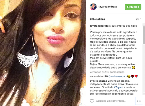 Cantora comunicou saída da banda através do Instagram. Foto: Reprodução/Instagram