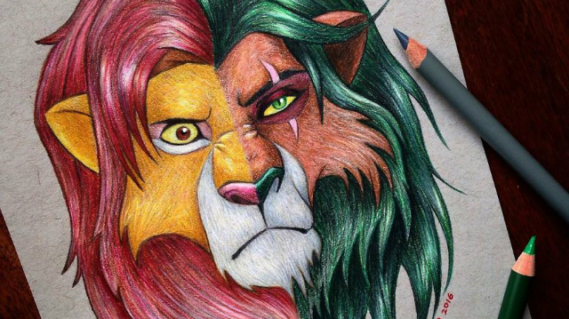 Ilustração que mistura Simba e Scar, de O Rei Leão, é uma das mais curtidas do Instagram de Dada. Foto: Instagram/Reprodução/ Ilustração que mistura Simba e Scar, de O Rei Leão, é uma das mais curtidas do Instagram de Dada. Foto: Instagram/Reprodução/