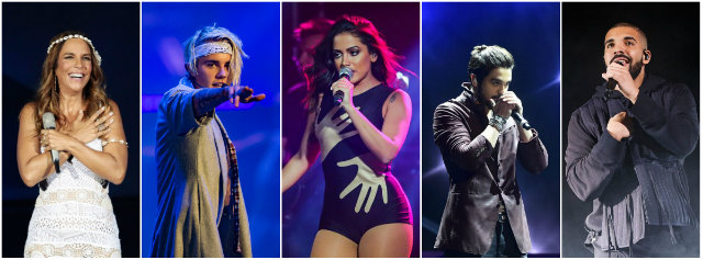 No Recife, o balanço mostra Ivete Sangalo, Justin Bieber, Anitta, Luan Santana e Drake entre os preferidos. Fotos: Reprodução da internet