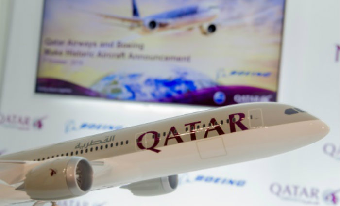 Modelo do Boeing 787 da Qatar Airlines em Washington D.C. Foto: Saul Loeb/AFP Photo/Modelo do Boeing 787 da Qatar Airlines em Washington D.C. Foto: Saul Loeb/AFP Photo Modelo do Boeing 787 da Qatar Airlines em Washington D.C. Foto: Saul Loeb/AFP Photo/Modelo do Boeing 787 da Qatar Airlines em Washington D.C. Foto: Saul Loeb/AFP Photo