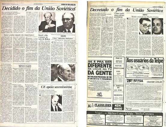 Páginas do Diario ao fim de 1991 sobre o colapso do gigante socialista. Foto: Arquivo/DP