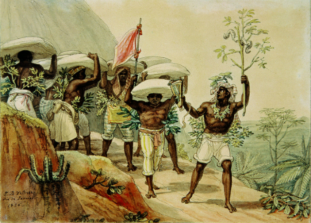 A aquarela "Carregadores de Caf&eacute; A Caminho da Cidade", de 1826, &eacute; uma das 79 gravuras da exposi&ccedil;&atilde;o. Cr&eacute;dito: IRB/Divulga&ccedil;&atilde;o/