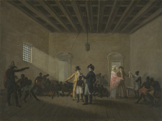 Mercado de Escravos de Valongo (1822) é uma das raras pinturas de óleo sobre tela conhecidas de Debret. Crédito: IRB/Divulgação