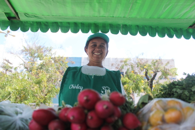 Chirlene cultiva os alimentos em Bom Jardim, no Agreste, e vende na feira. A renda média da família triplicou. Crédito: Marlon Diego/Esp.DP