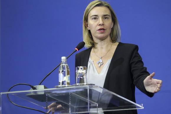 A alta representante da UE para os Negócios Estrangeiros e a Política de Segurança, Federica Mogherini, reiterou o apoio da entidade a uma solução de dois Estados na Palestina. Foto: Andrej Cukic/Agência Lusa/ A alta representante da UE para os Negócios Estrangeiros e a Política de Segurança, Federica Mogherini, reiterou o apoio da entidade a uma solução de dois Estados na Palestina. Foto: Andrej Cukic/Agência Lusa/